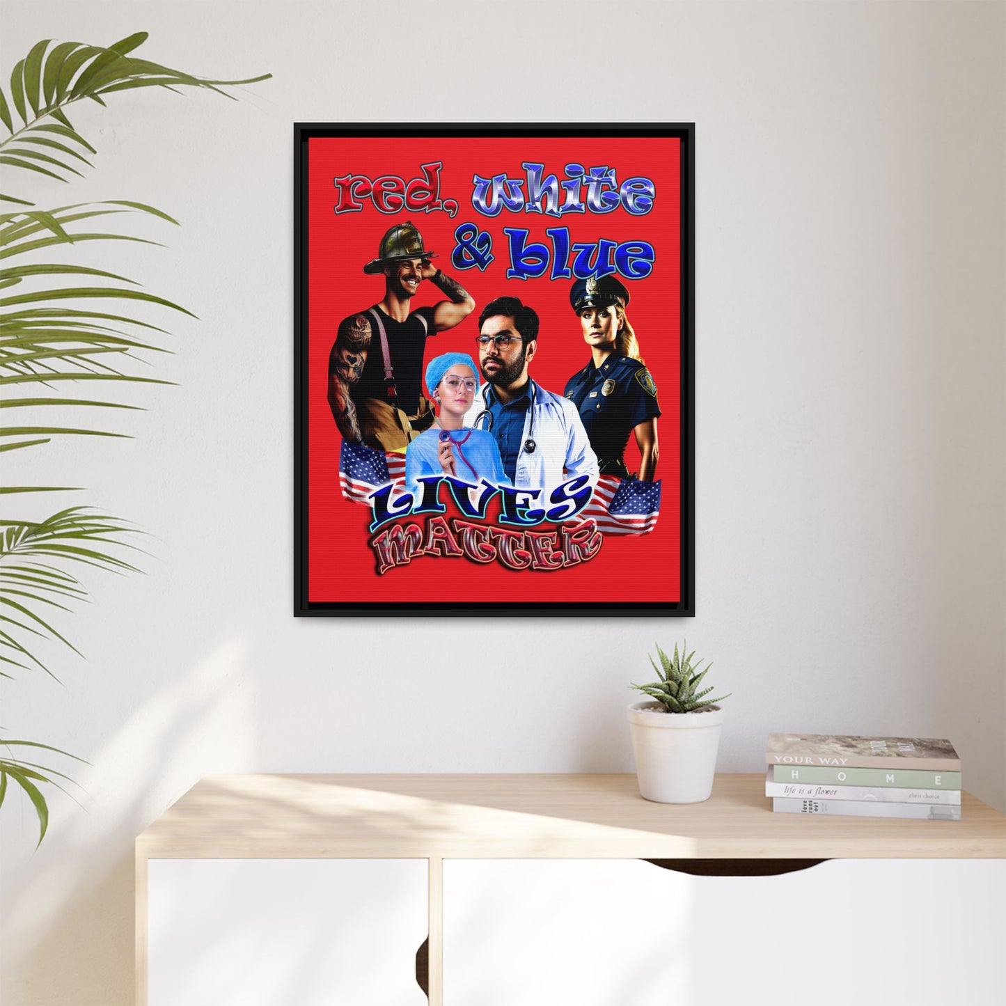 rw&b lives matter - framed canvas art (red)