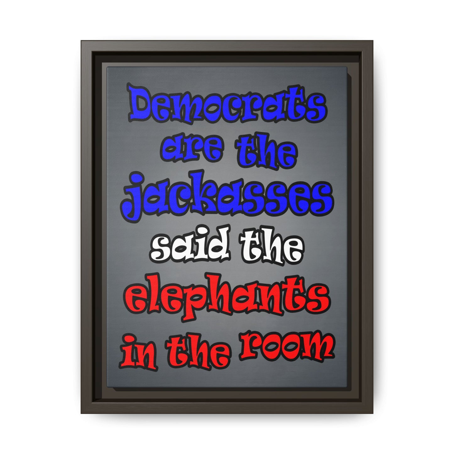 donkeys and elephants - framed canvas art (grey-light grey)