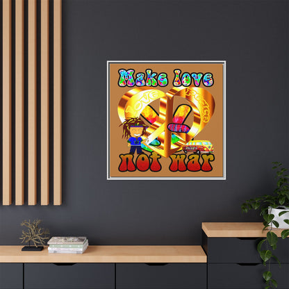 love peace - framed canvas art (light brown)