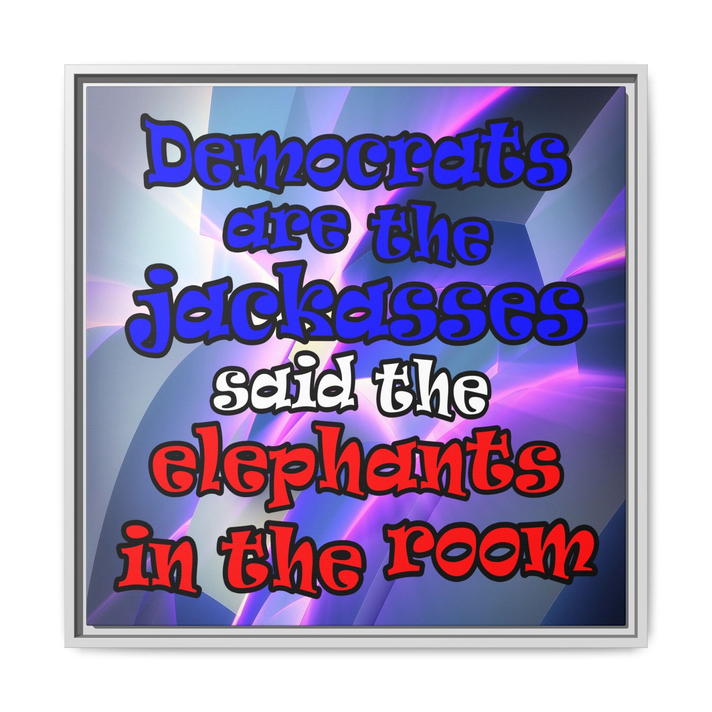 donkeys and elephants - framed canvas art (grey-pink wave)