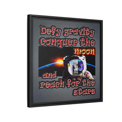 defy conquer reach - framed canvas art (grey-light grey)