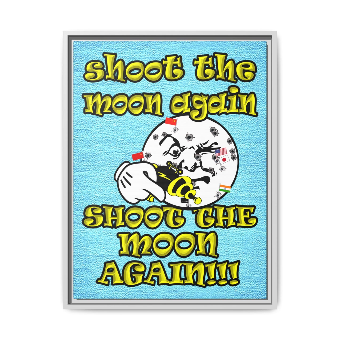 shoot the moon again - framed canvas art (faded blue)