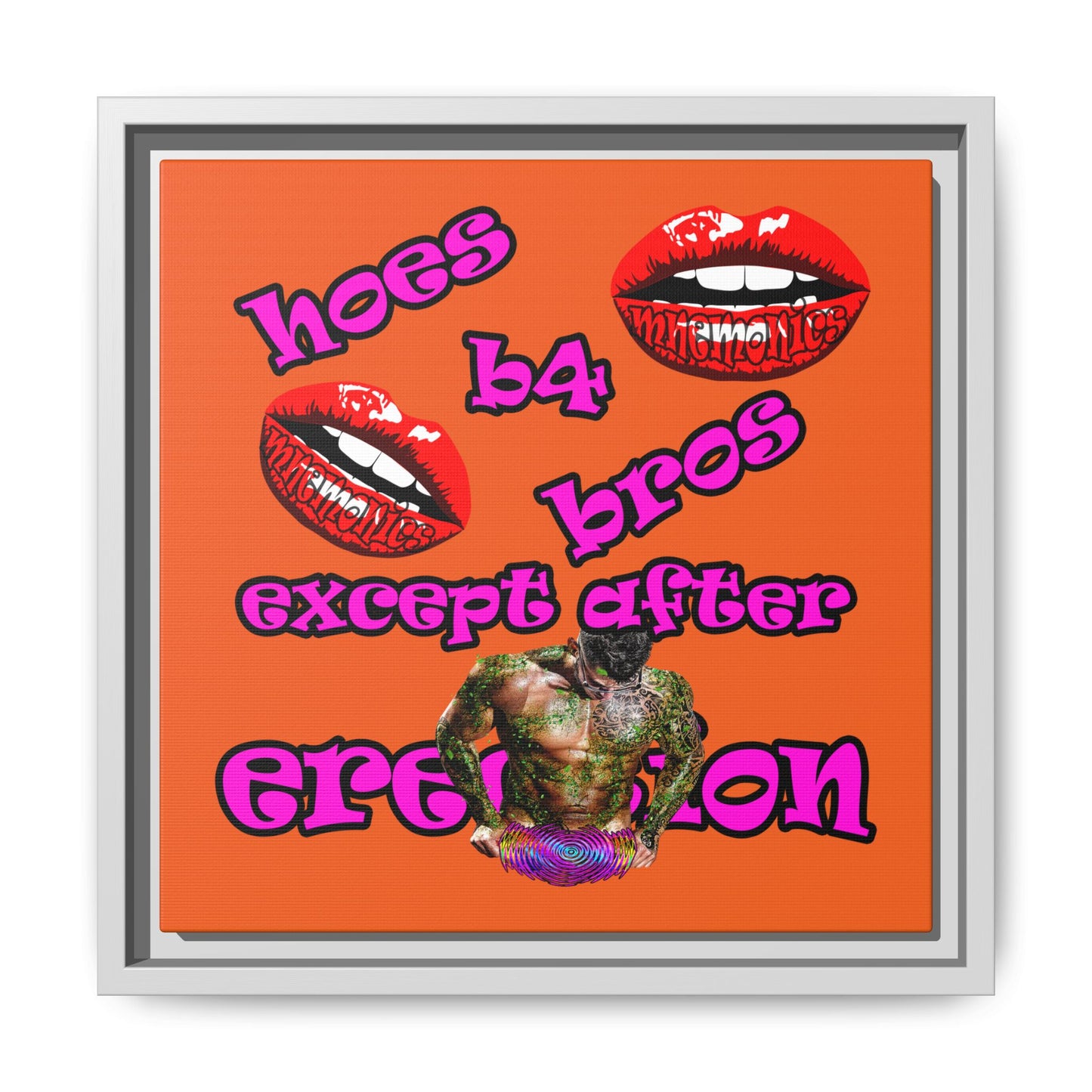hoes b4 bros - framed canvas art (orange)