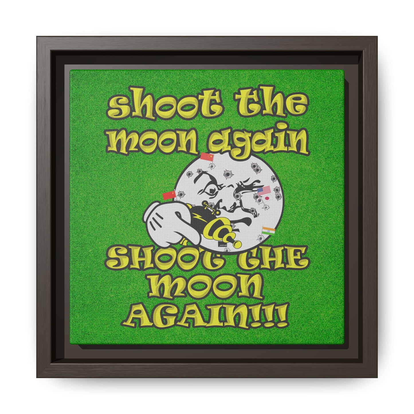 shoot the moon again - framed canvas art (green turf)