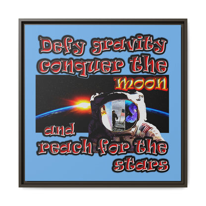 defy conquer reach - framed canvas art (light blue)