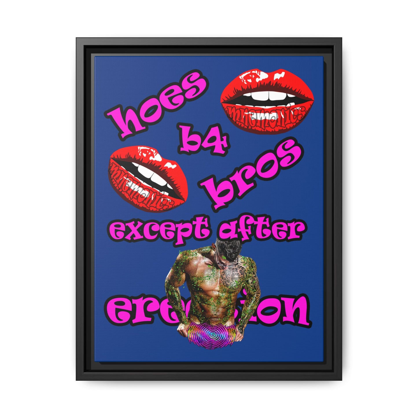 hoes b4 bros - framed canvas art (dark blue)