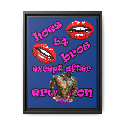 hoes b4 bros - framed canvas art (dark blue)
