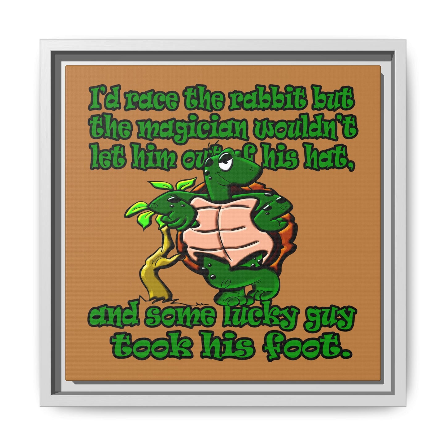 turtle race - framed canvas art (light brown)