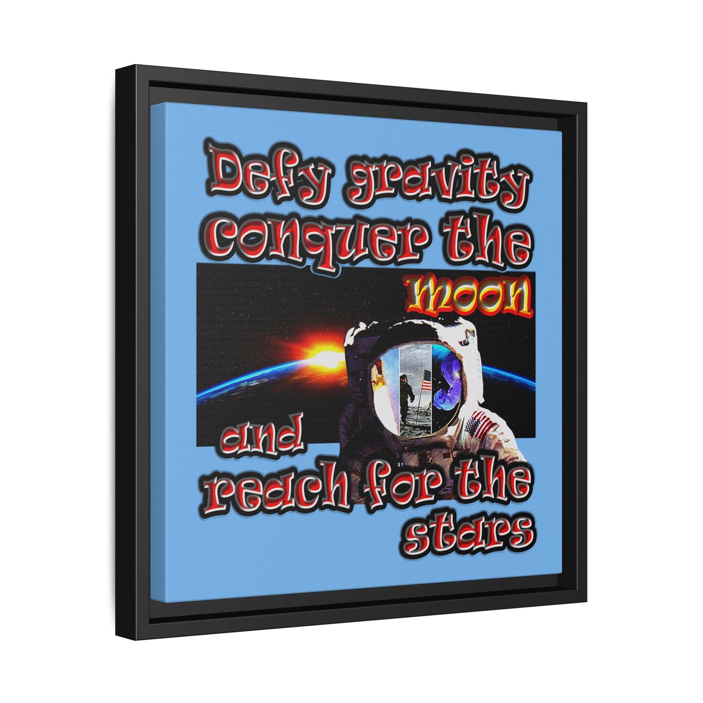 defy conquer reach - framed canvas art (light blue)