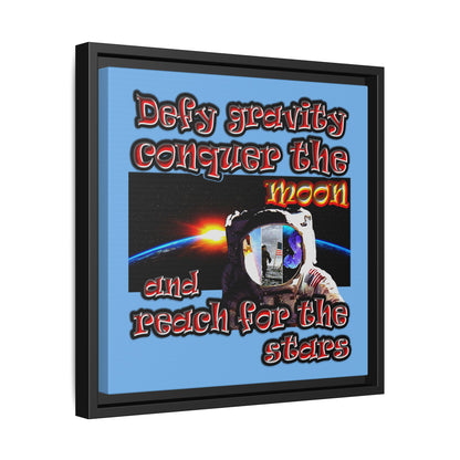 defy conquer reach - framed canvas art (light blue)