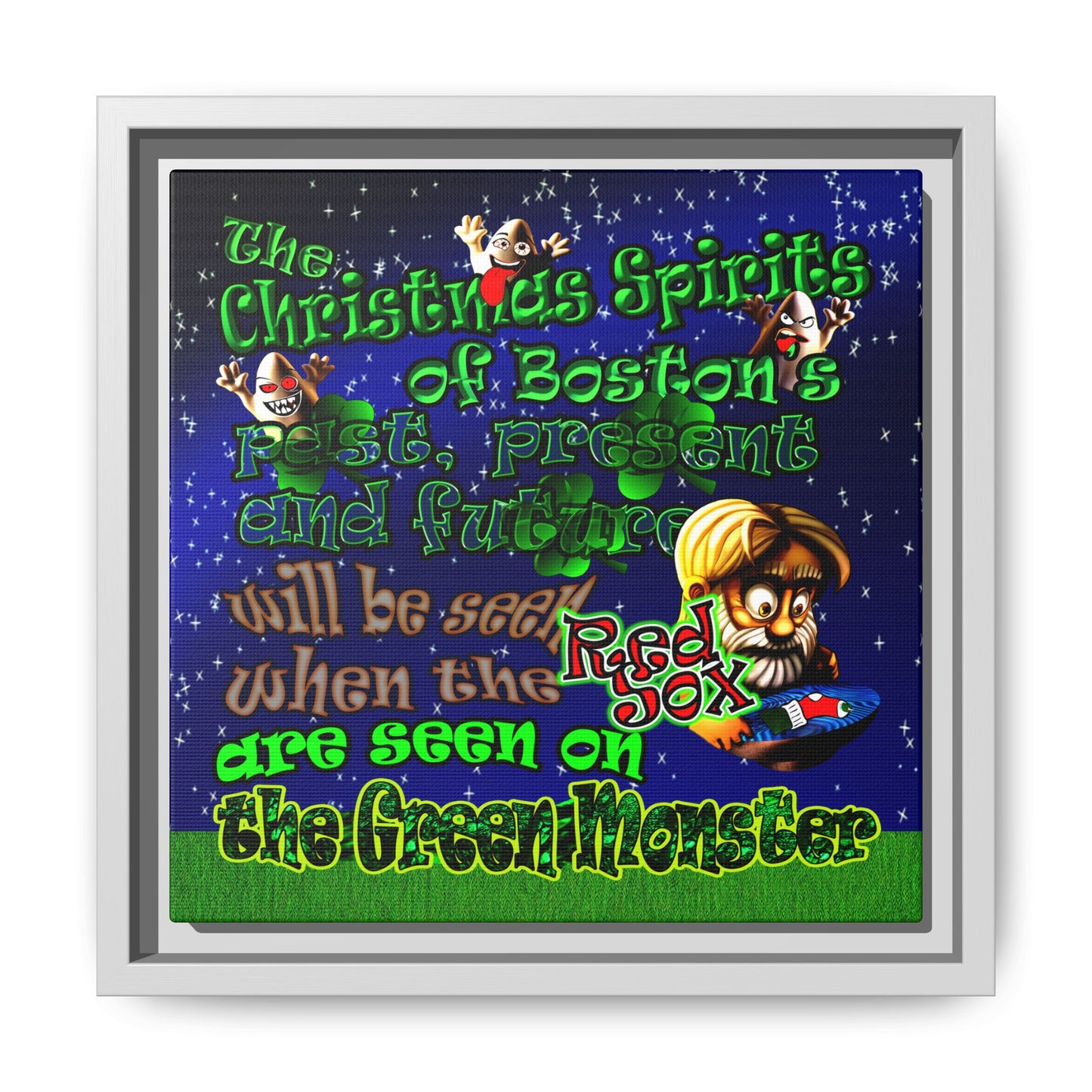 christmas spirits of boston - framed canvas art ('snoops' background)