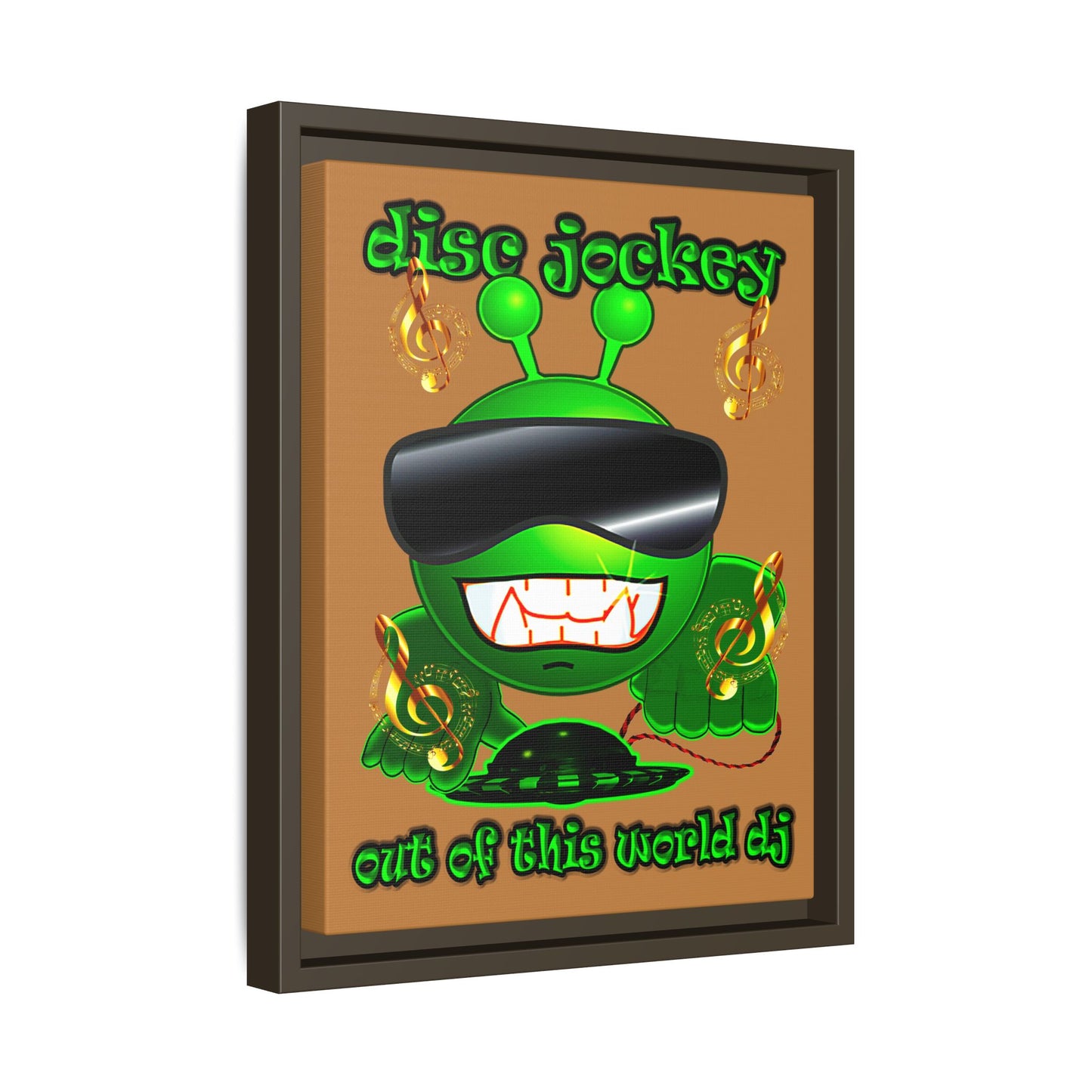 disc jockey - framed canvas art (light brown)
