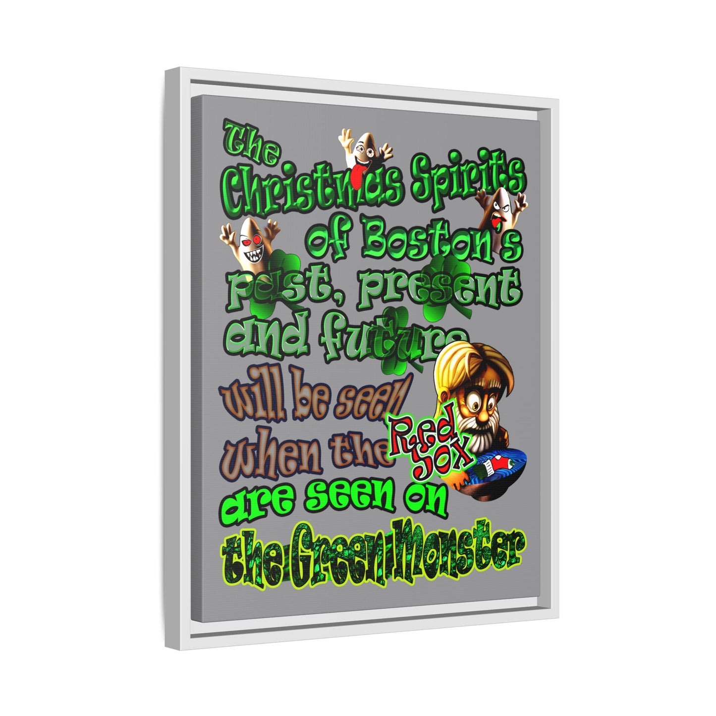 christmas spirits of boston - framed canvas art (grey)