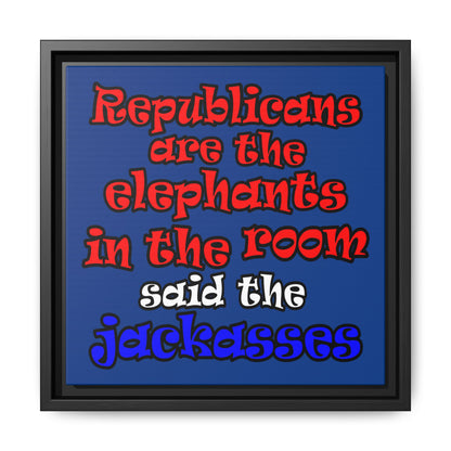 donkeys and elephants - framed canvas art (dark blue)