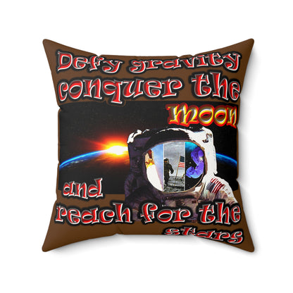 defy conquer reach - Faux Suede Square Pillow - (brown)