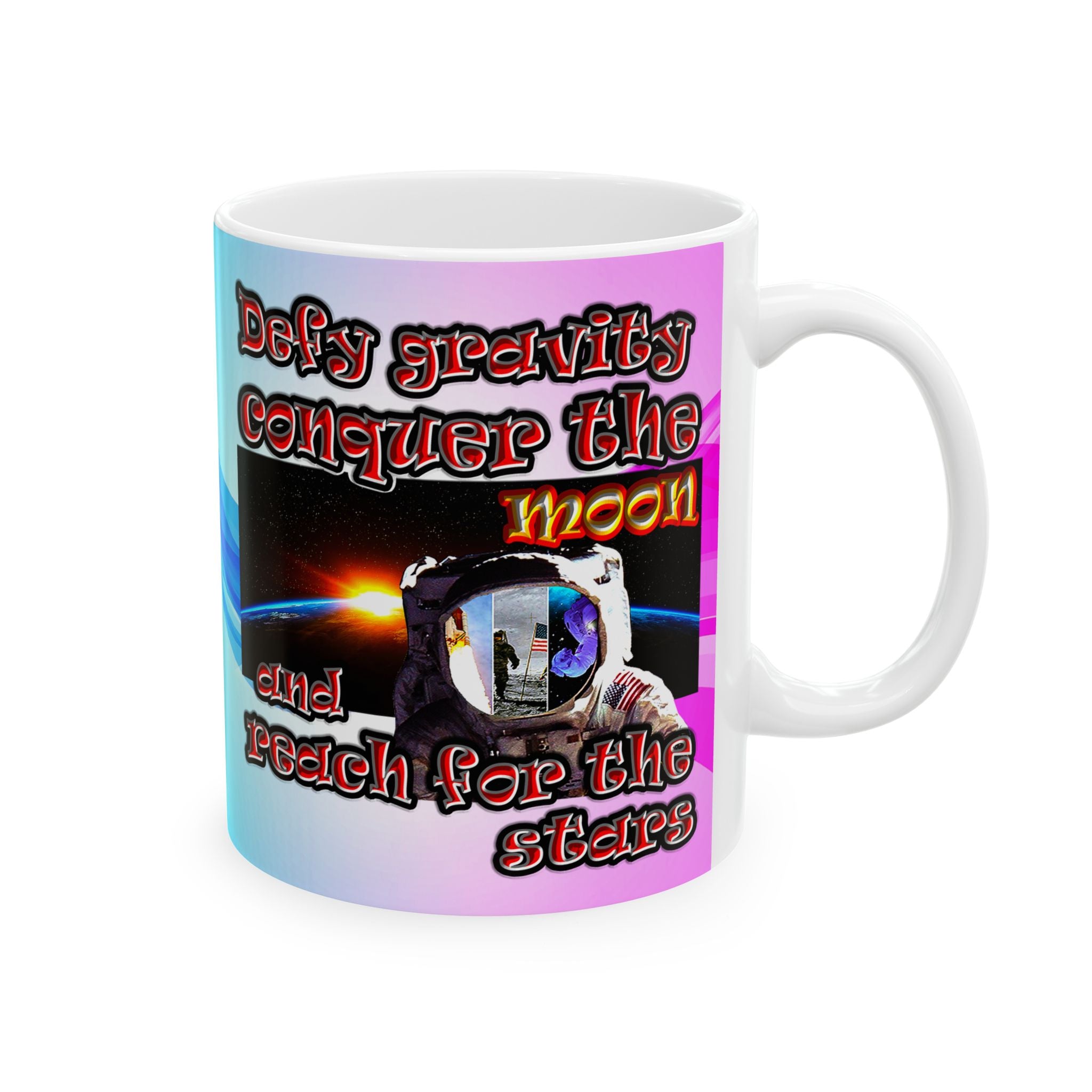 defy conquer reach - White Mug (light blue-pink wave)