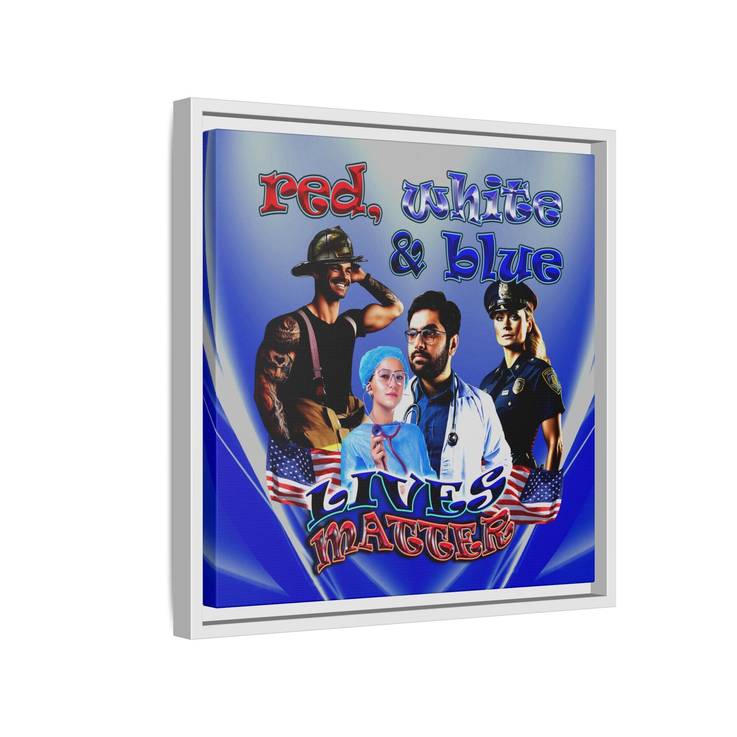 rw&b lives matter - framed canvas art (blue-white wave)