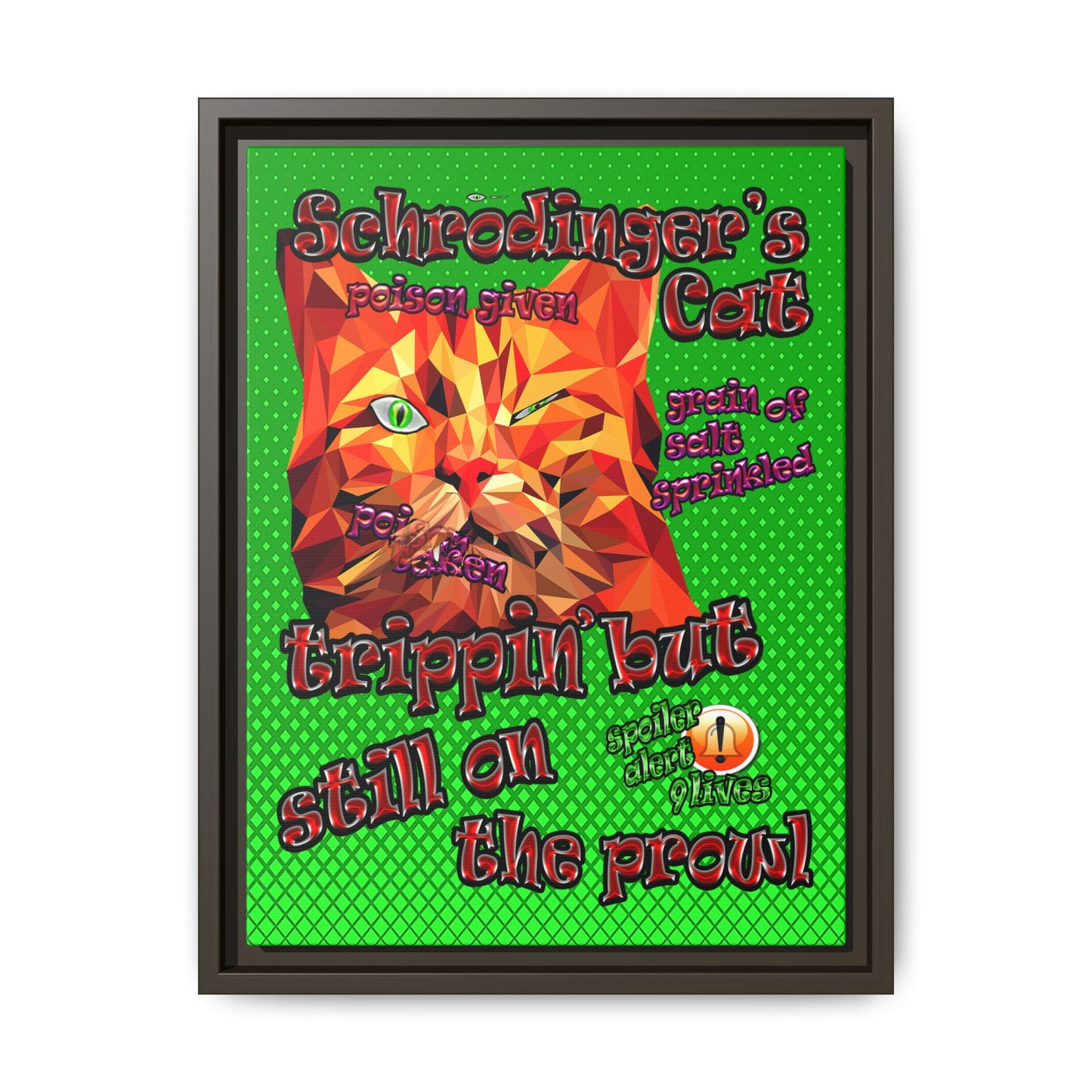 schrodinger's cat - framed canvas art (logo green)