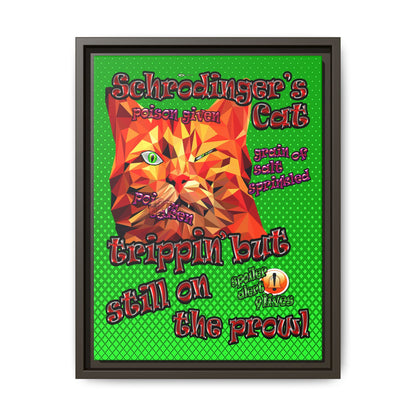 schrodinger's cat - framed canvas art (logo green)
