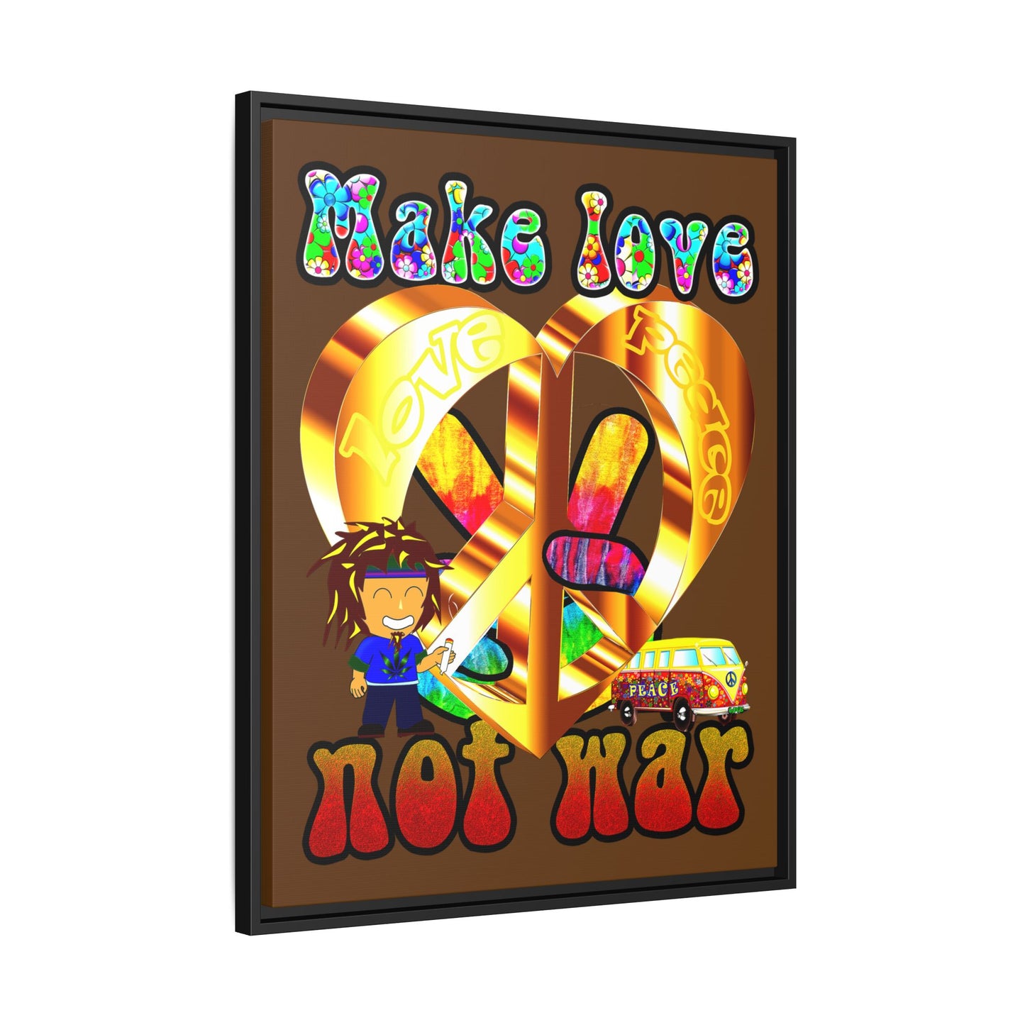 love peace - framed canvas art (brown)