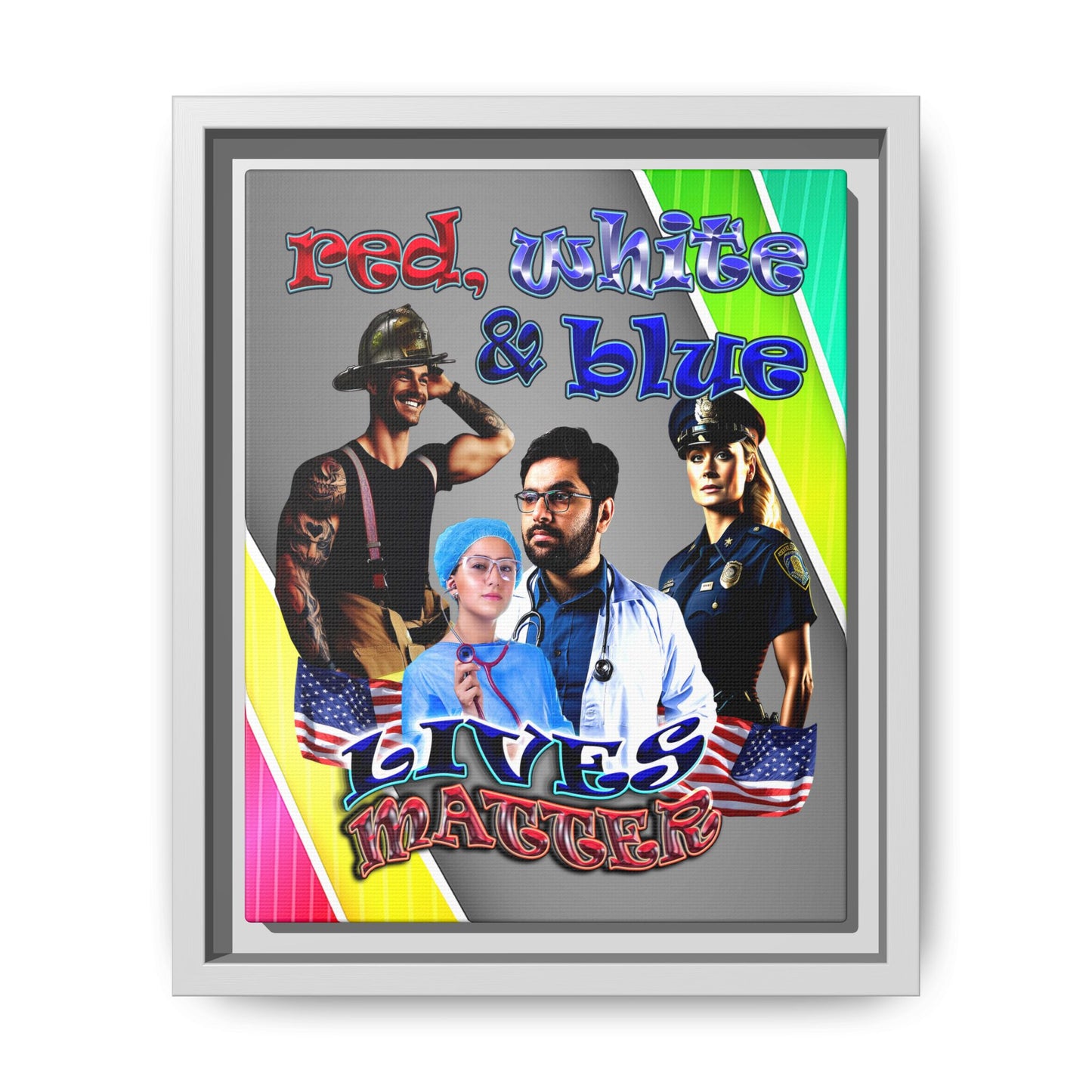 rw&b lives matter - framed canvas art (rainbow split)