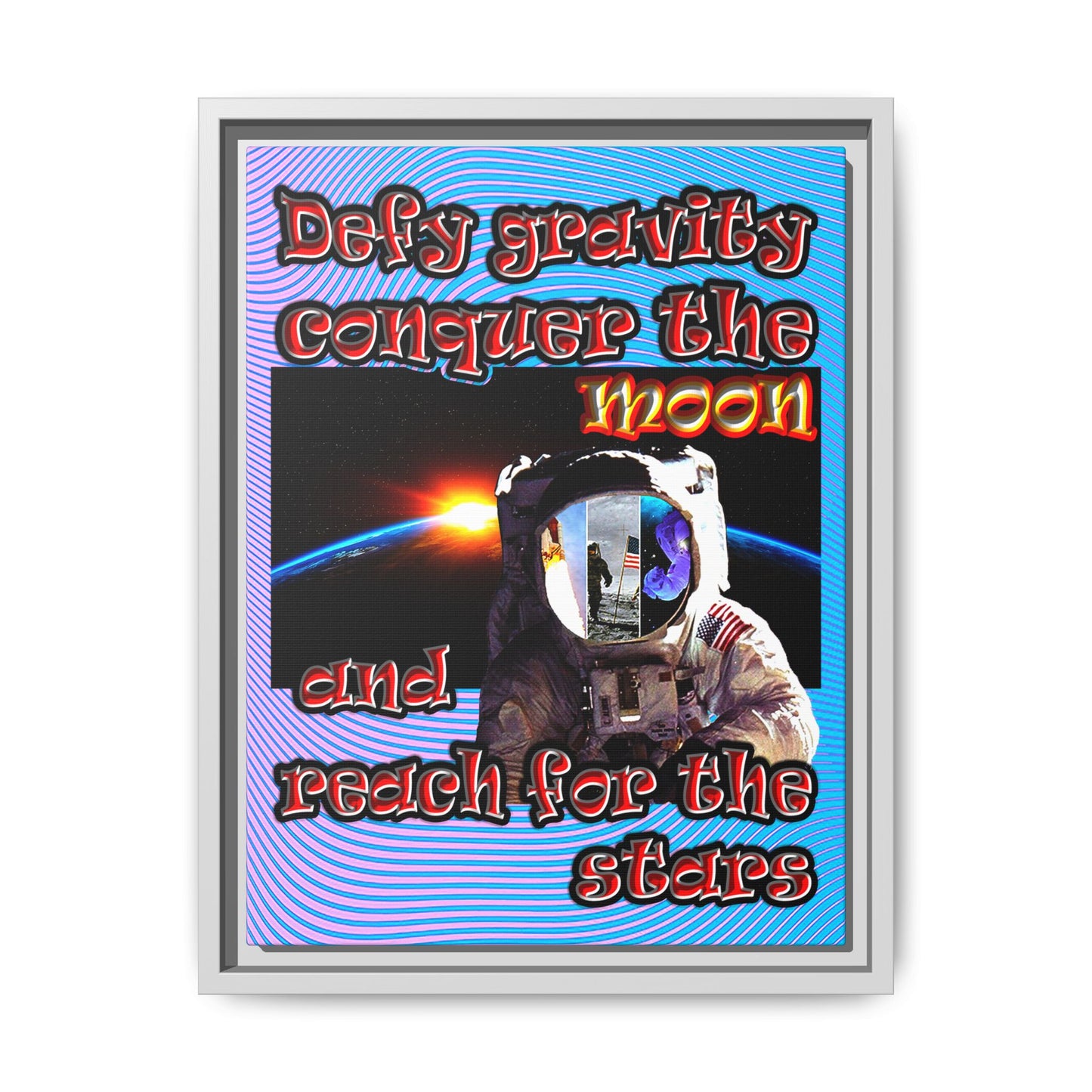 defy conquer reach - framed canvas art (light blue-purple wave)