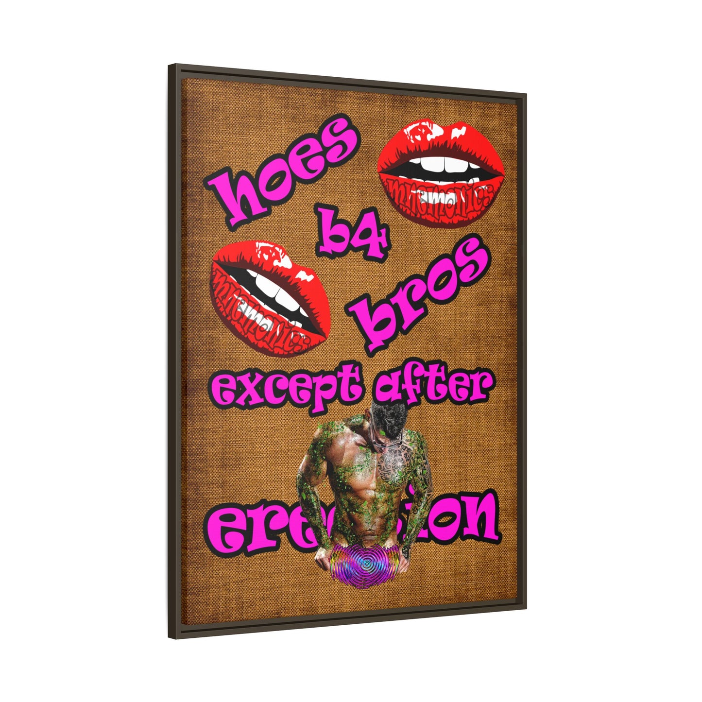 hoes b4 bros - framed canvas art (brown papyrus)