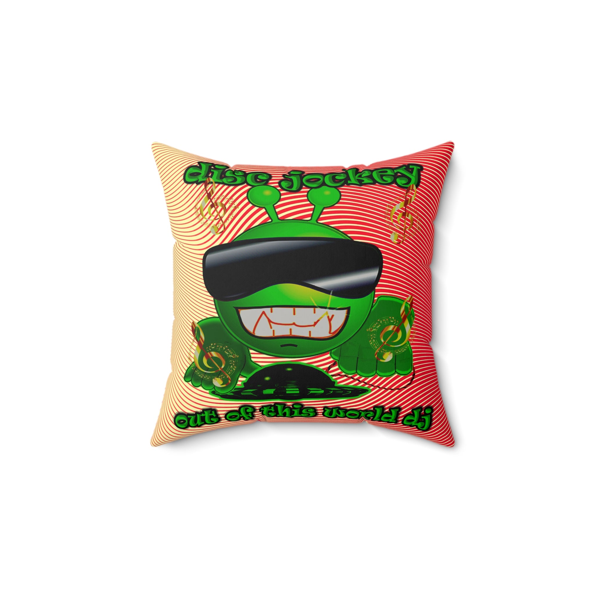 disc jockey - Faux Suede Square Pillow - (yellow-orange wave)