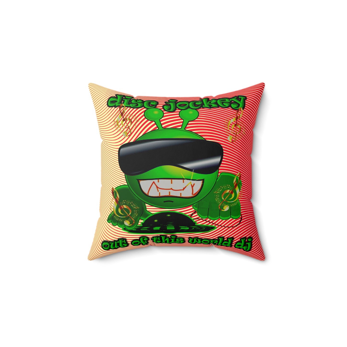 disc jockey - Faux Suede Square Pillow - (yellow-orange wave)