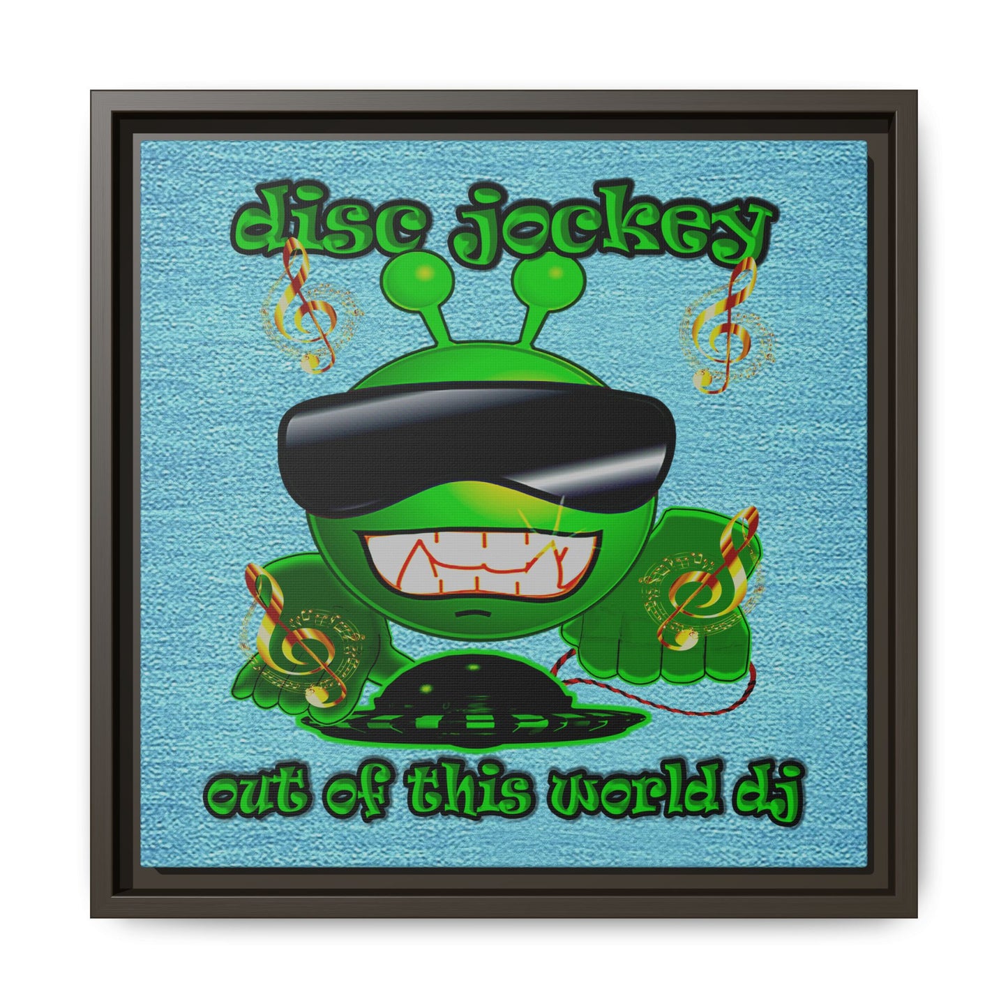 disc jockey - framed canvas art (faded blue)