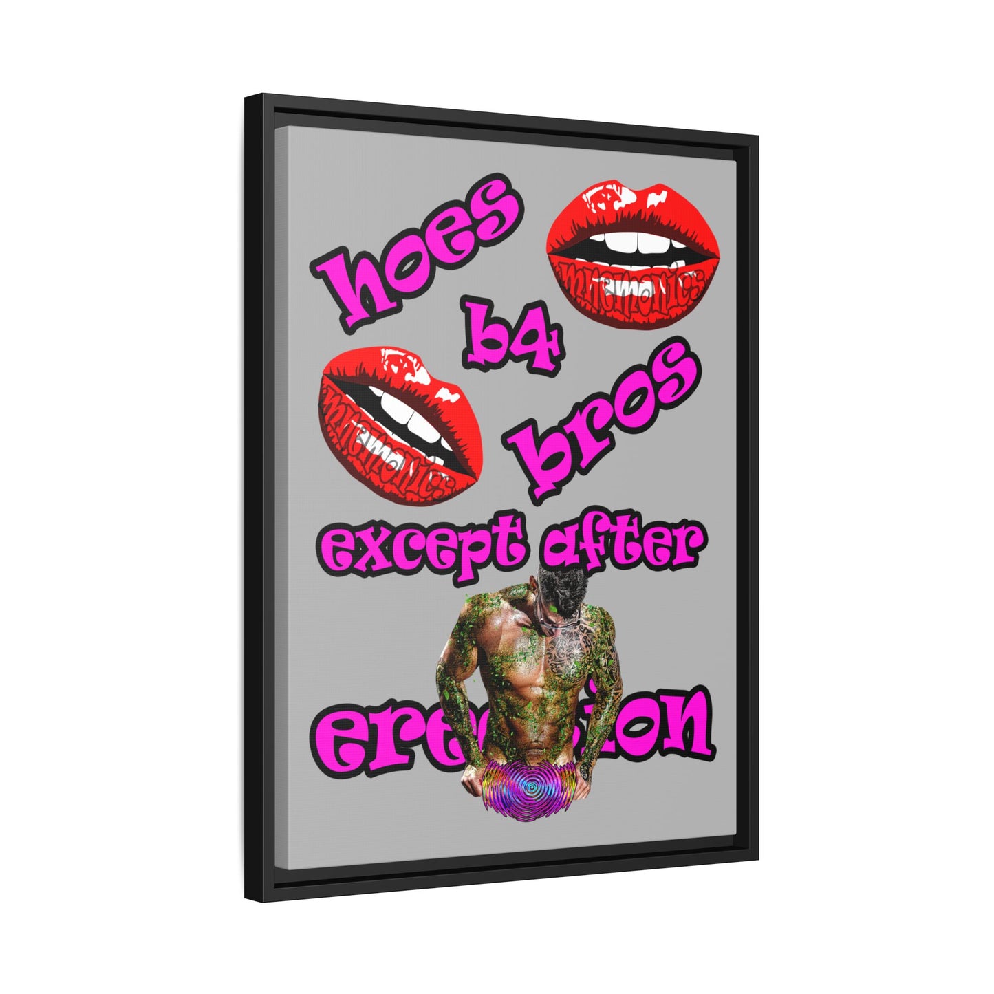 hoes b4 bros - framed canvas art (light grey)