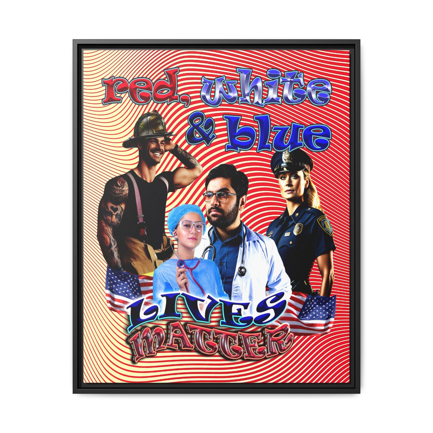 rw&b lives matter - framed canvas art (yellow-orange wave)