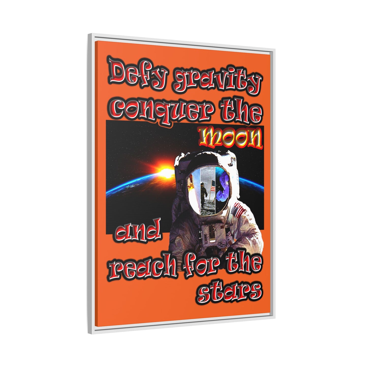 defy conquer reach - framed canvas art (orange)
