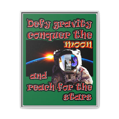 defy conquer reach - framed canvas art (dark green)
