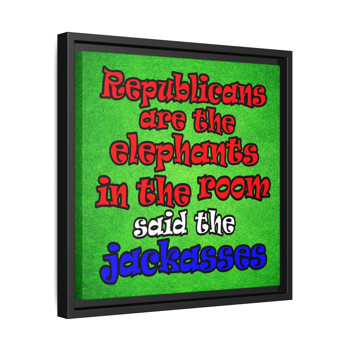 donkeys and elephants - framed canvas art (green turf)