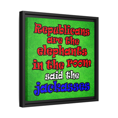 donkeys and elephants - framed canvas art (green turf)