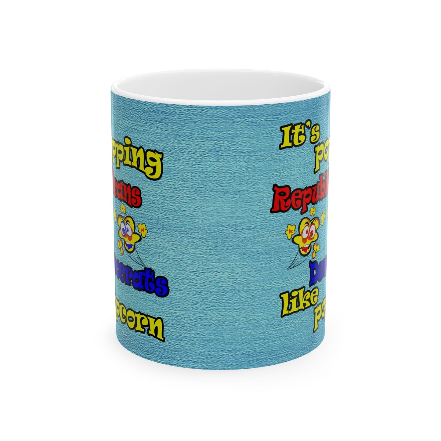 popping like popcorn - White Mug (faded dark blue)