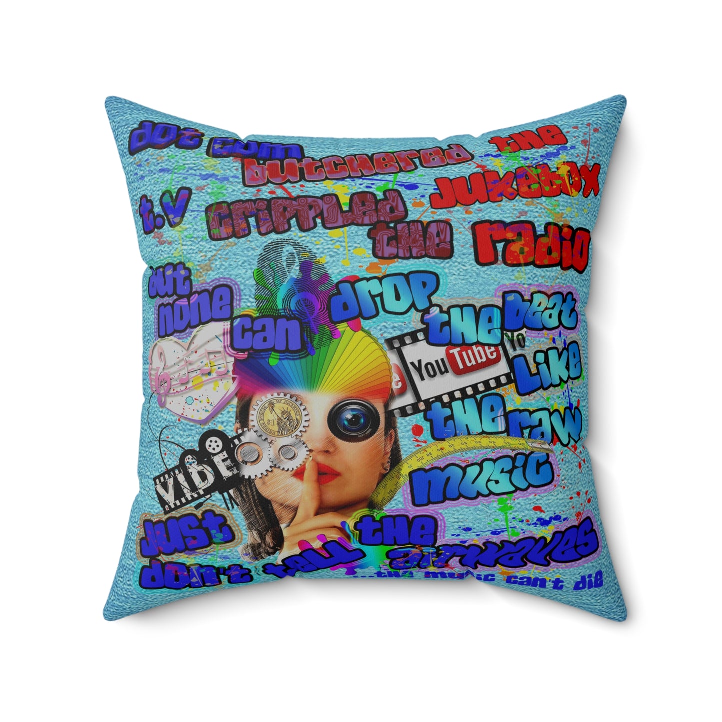drop the beat - Spun Polyester Square Pillow - (faded blue)