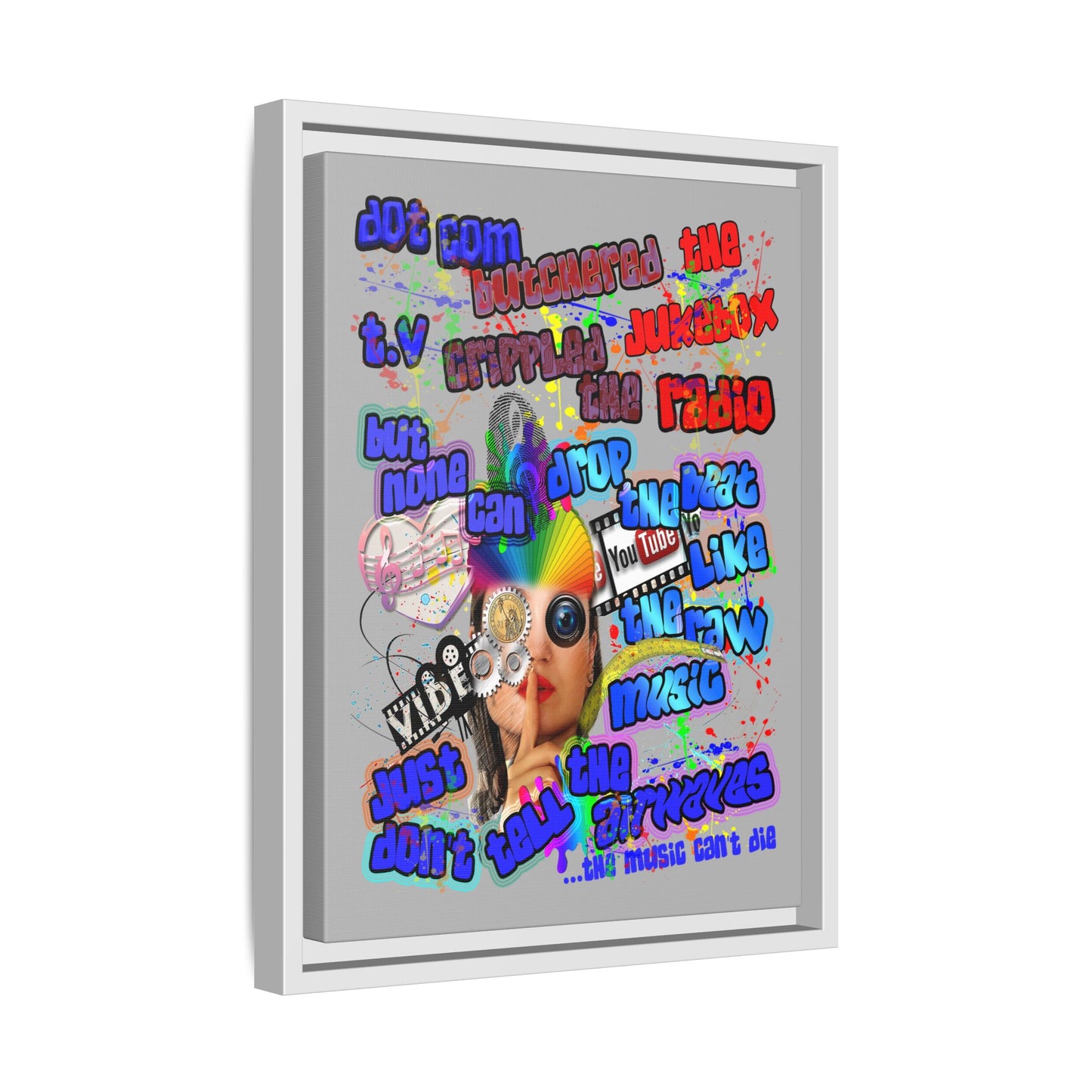 drop the beat - framed canvas art (light grey)