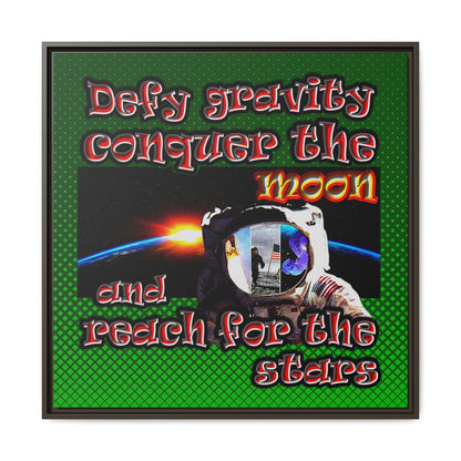 defy conquer reach - framed canvas art (logo green)