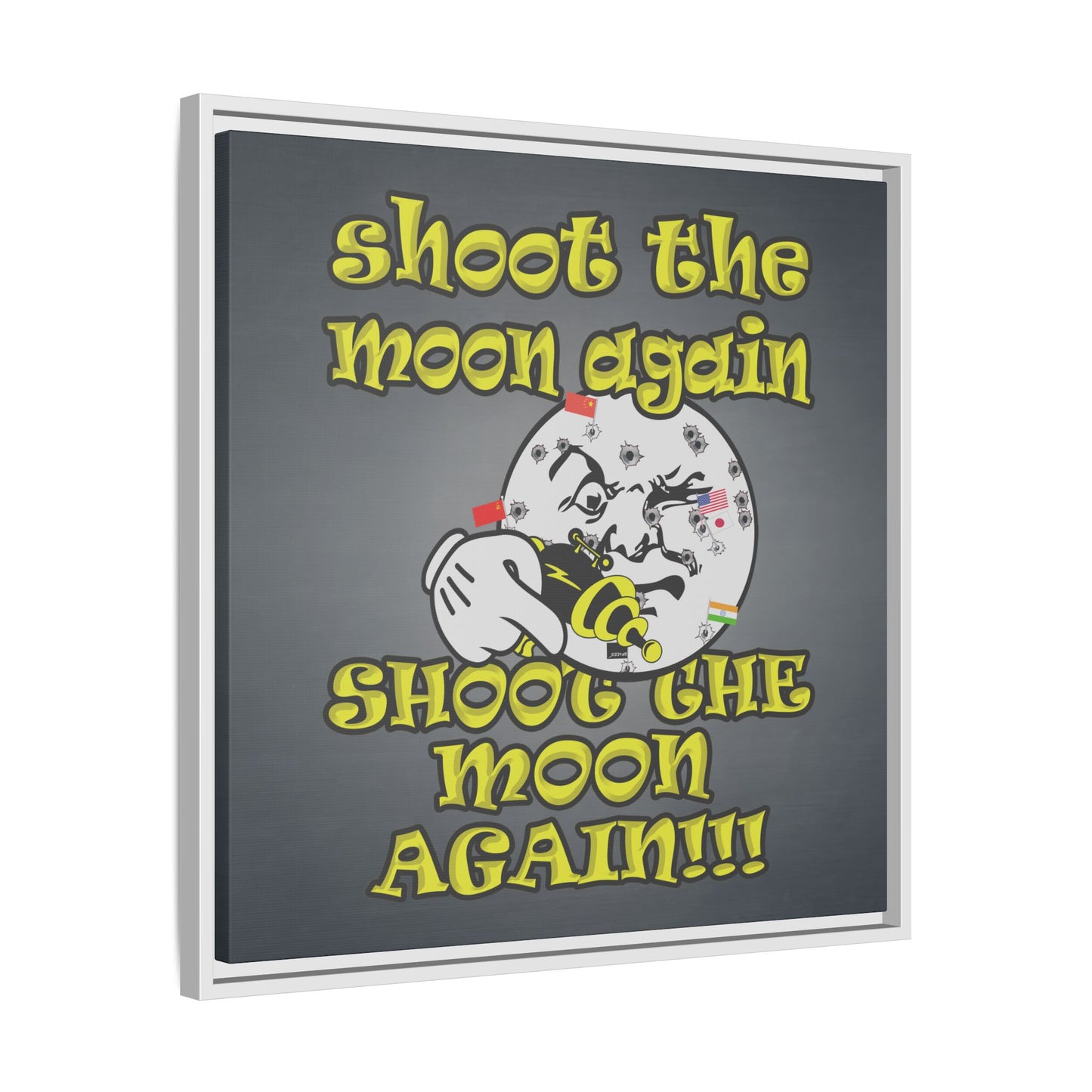 shoot the moon again - framed canvas art (grey-light grey)