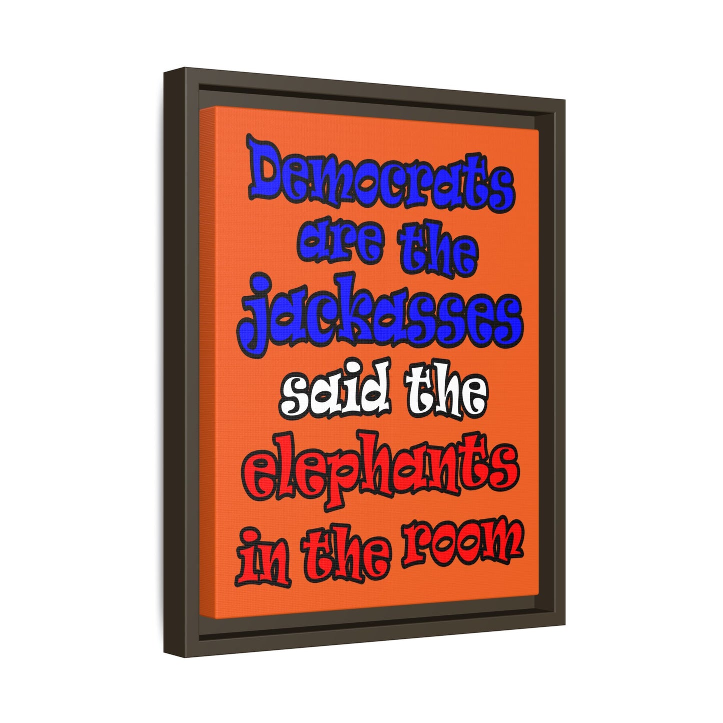 donkeys and elephants - framed canvas art (orange)