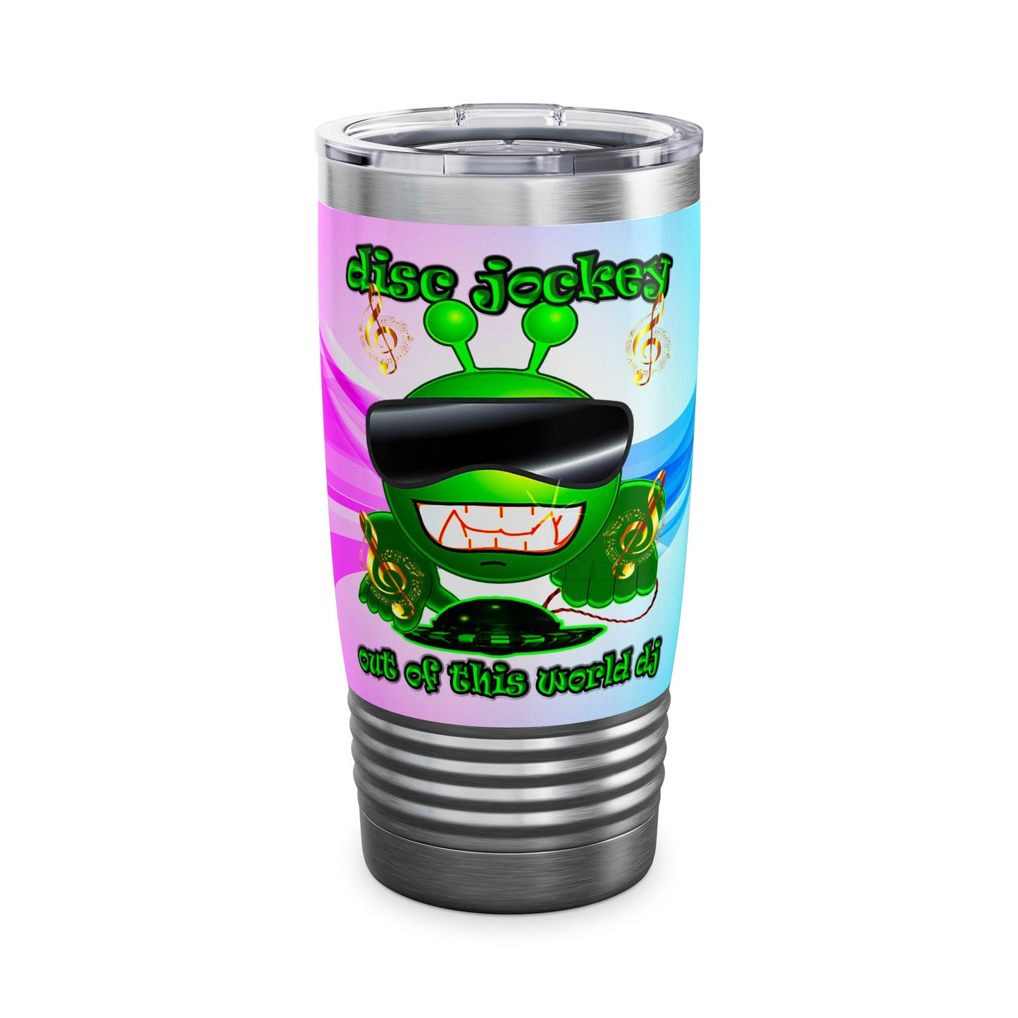 disc jockey - Ringneck Tumbler, 20oz (light blue-pink wave)
