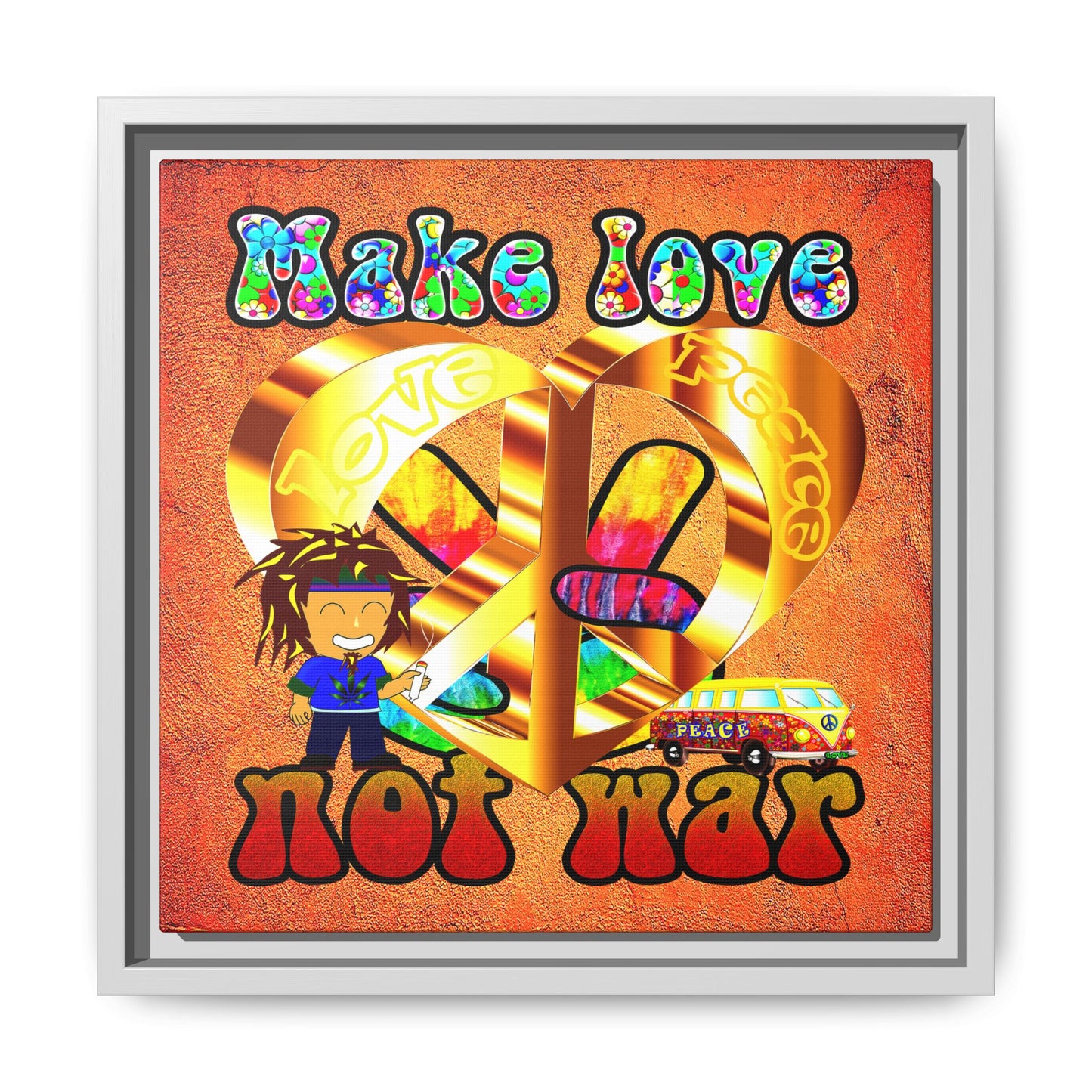 love peace - framed canvas art (burnt orange)