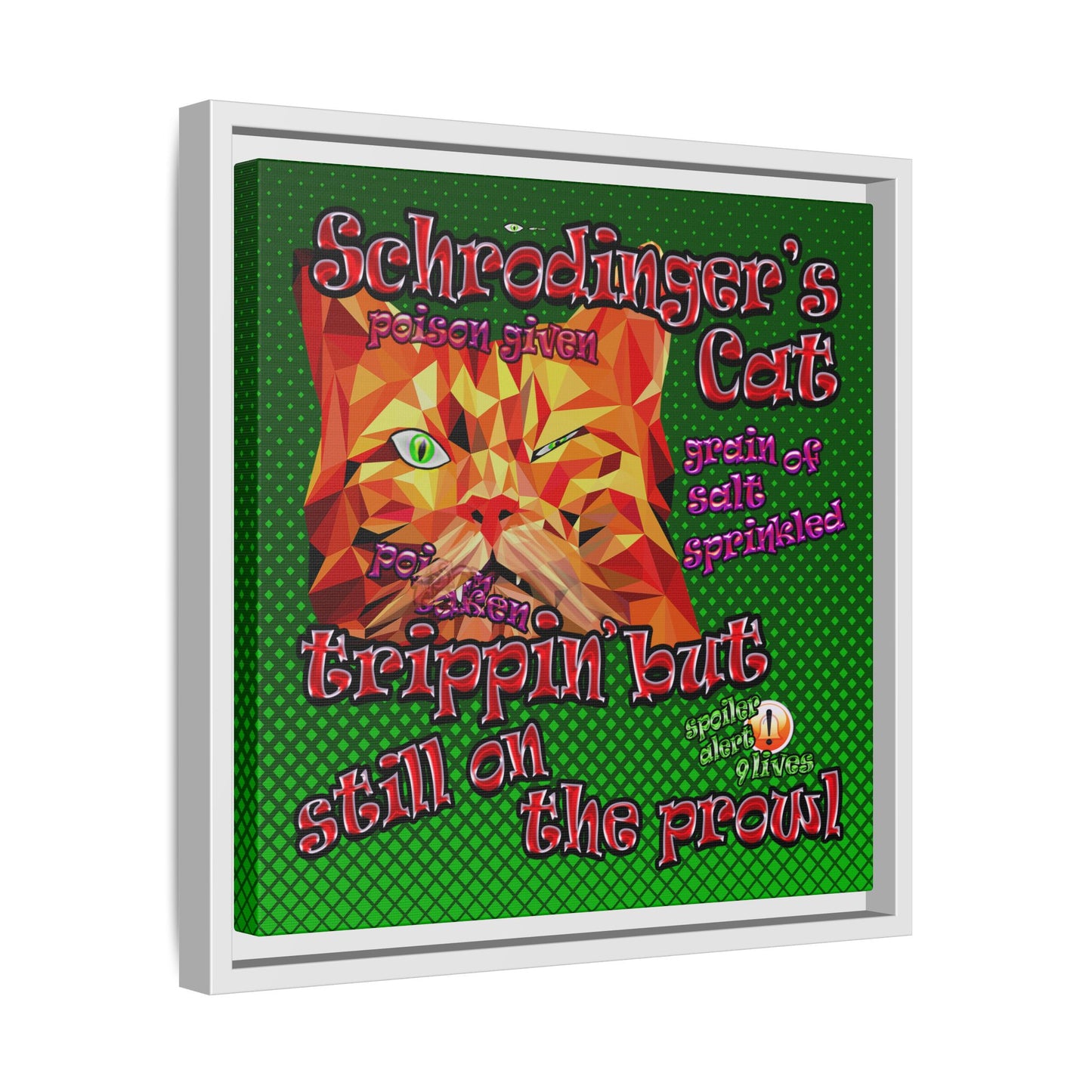 schrodinger's cat - framed canvas art (logo green)