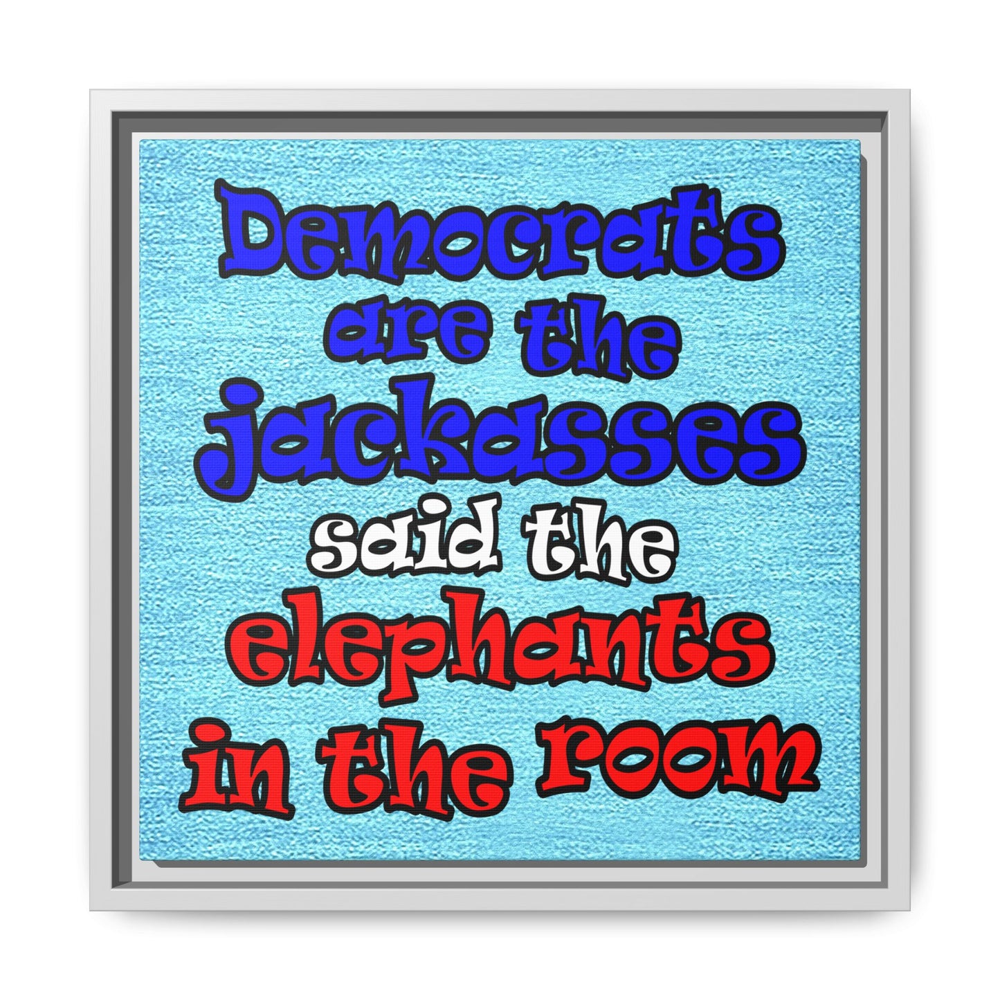 donkeys and elephants - framed canvas art (faded blue)