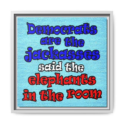 donkeys and elephants - framed canvas art (faded blue)