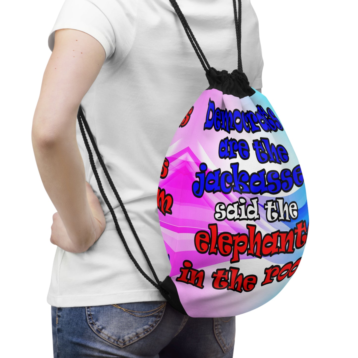 donkeys and elephants - Drawstring Bag (light blue-pink wave)