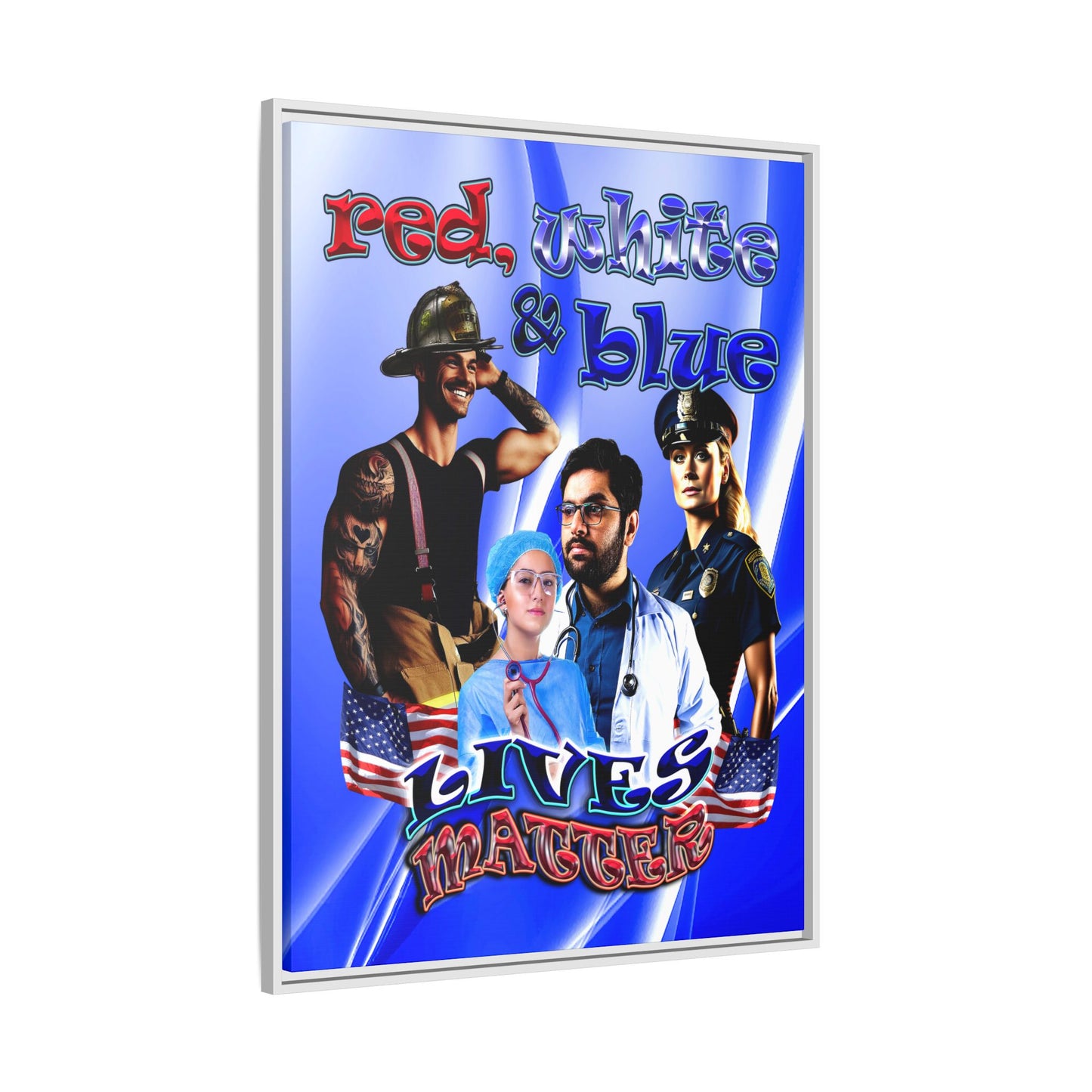 rw&b lives matter - framed canvas art (blue-white wave)