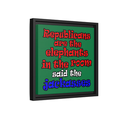 donkeys and elephants - framed canvas art (dark green)
